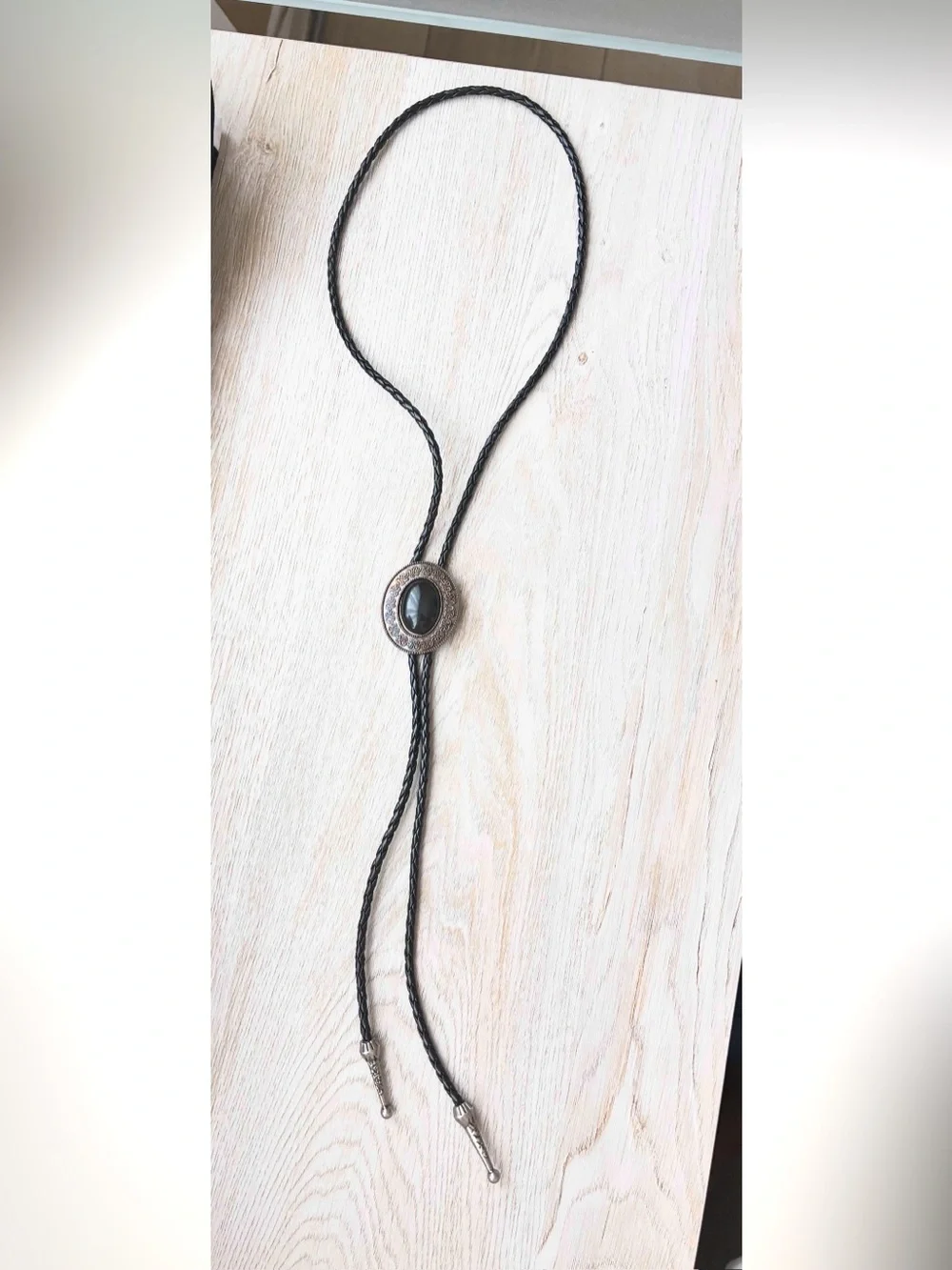 Black Western Bolo Tie with Oval Decorative Slide